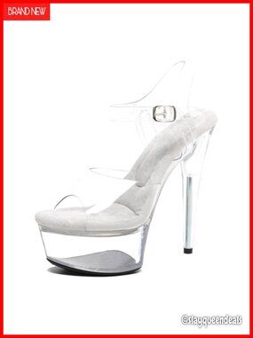 6in Clear Platform High Heels Ankle-Strap Stiletto Pole Dance Exotic Sandals